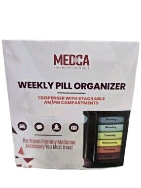 medca Weekly Pill Organizer Dispenser with Stackable AM/PM Compartments NIB